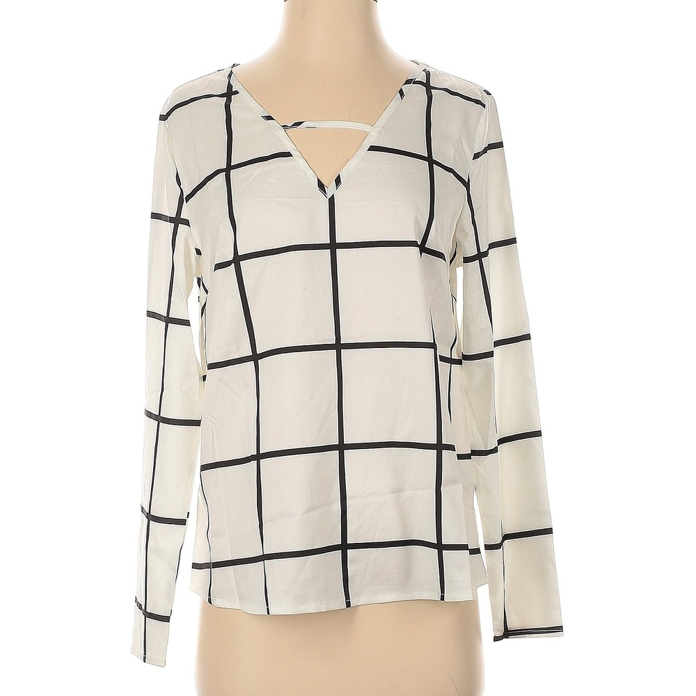SHEIN White and Black Grid Blouse